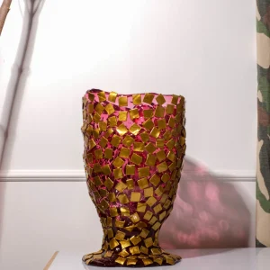 Rock Vase - Clear Light Fuchsia And Gold