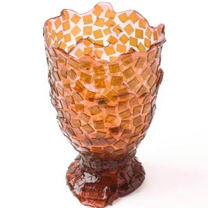 Rock Vase - Clear Pink And Clear Brown