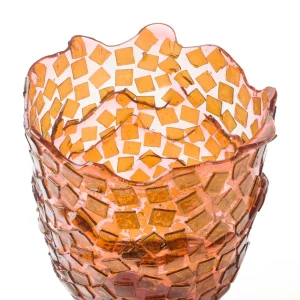 Rock Vase - Clear Pink And Clear Brown
