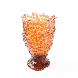 Rock Vase - Clear Pink And Clear Brown