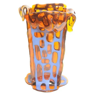 Sagarana Vase - Clear Orange, Blue Leather
