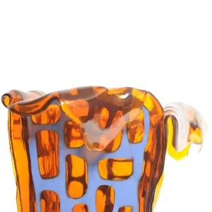 Sagarana Vase - Clear Orange, Blue Leather