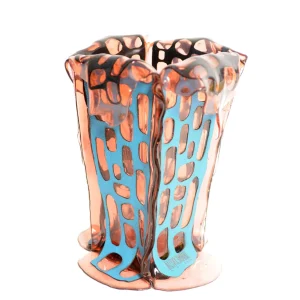 Sagarana Vase - Clear Pink, Turquoise Leather