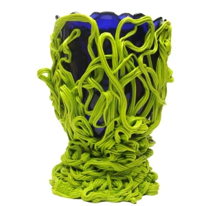Spaghetti Special Vase - Clear Blue And Matt Lime