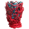 Spaghetti Special Vase - Clear Aqua And Coral Red