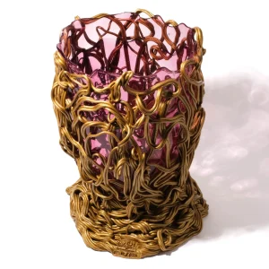 Spaghetti Special Vase - Clear Light Fuchsia And Gold
