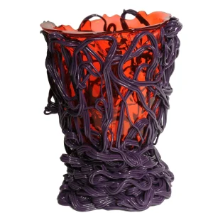 Spaghetti Special Vase - Clear Red And Matt Purple