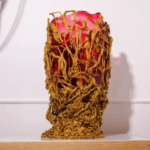 Spaghetti Special Vase - Clear Light Fuchsia And Gold
