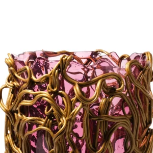 Spaghetti Special Vase - Clear Light Fuchsia And Gold