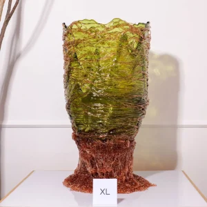 Spaghetti Vase - Clear Bottle Green, Antique Pink