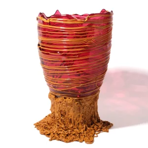 Spaghetti Vase - Clear Fuchsia And Matt Ochre