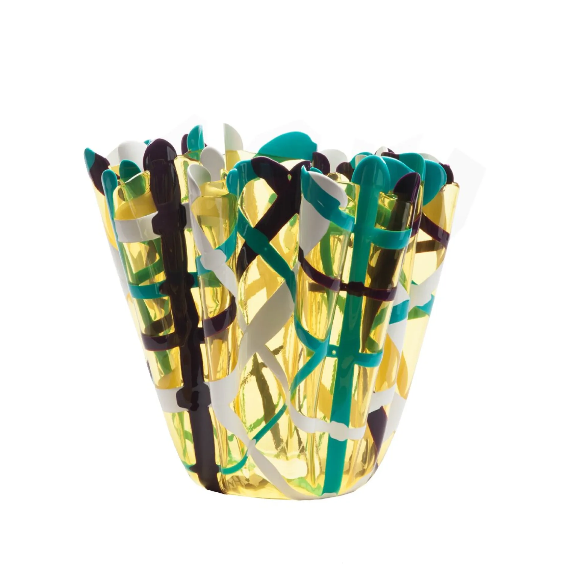 tartan_vase__clear_yellow_0.webp Tartan Vase - Clear Yellow, Matt Purple, White, Turquoise
