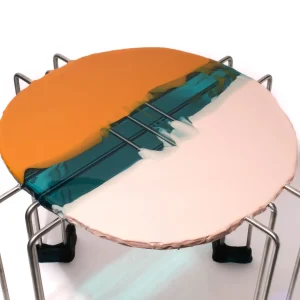 Triple Play Coffee Table - Matt Salmon, Clear Aqua, Matt Ochre