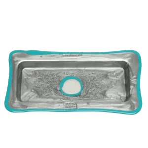 Try Tray Rectangular - Silver, Matt Turquoise
