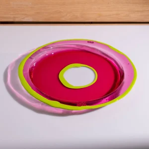 Try Tray Round - Clear Light Fuchsia And Lime