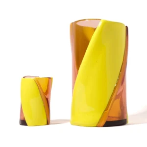 Twirl Vase - Clear Antique Pink, Fluo Yellow