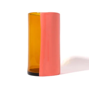 Two Lines Vase - Clear Amber, Dark Salmon