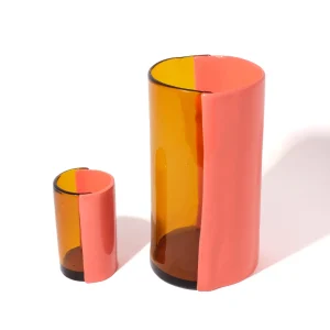 Two Lines Vase - Clear Amber, Dark Salmon