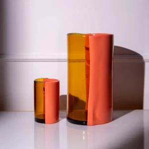 Two Lines Vase - Clear Amber, Dark Salmon