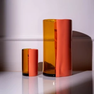 Two Lines Vase - Clear Amber, Dark Salmon