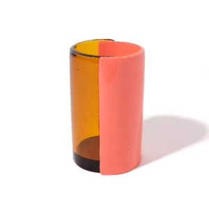 Two Lines Vase - Clear Amber, Dark Salmon