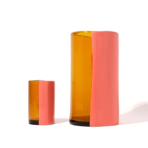 Two Lines Vase - Clear Amber, Dark Salmon