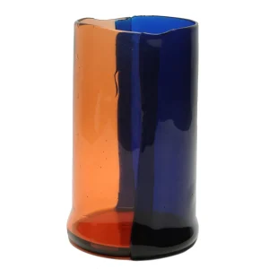 Two Lines Vase - Clear Light Ruby And Clear Blue