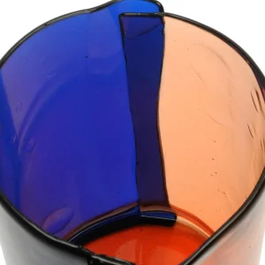 Two Lines Vase - Clear Light Ruby And Clear Blue