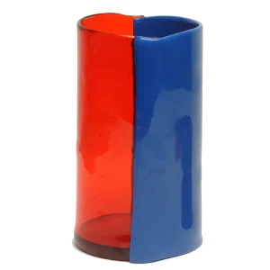 Two Lines Vase - Clear Red And Matt Dark Lavender