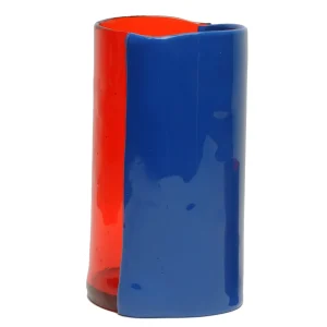 Two Lines Vase - Clear Red And Matt Dark Lavender